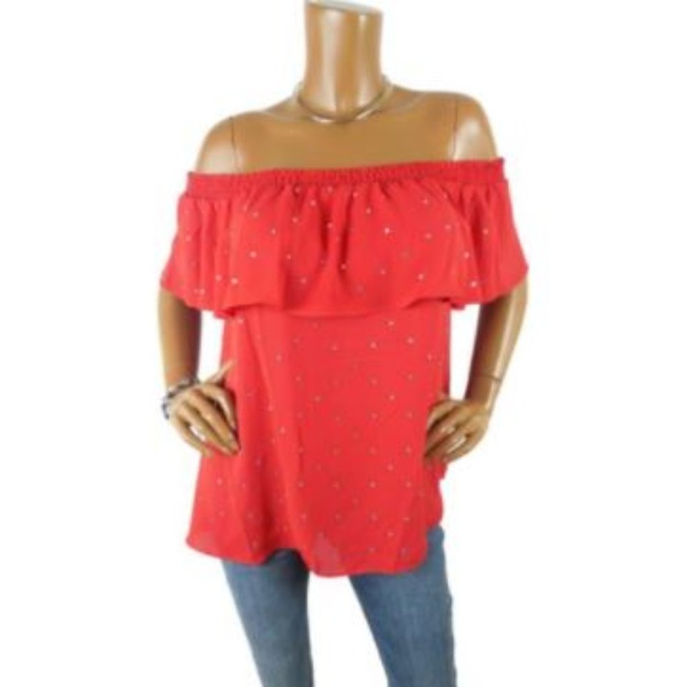 INC XL Top NWT $79 Red Off The Shoulder Blouse Gem - Picture 1 of 7